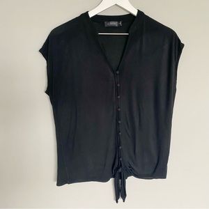 The Limited Black Sleeveless Button-Front Tie Top